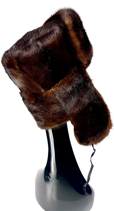 Brown mink fur hat "Ushanka" style men's winter hat