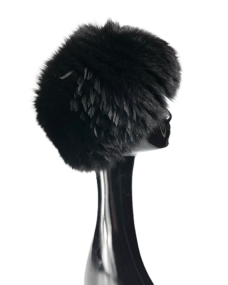 Oval-shaped black natural fur hat
