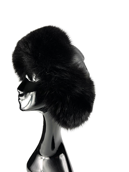 Black men's hat with natural fur and leather