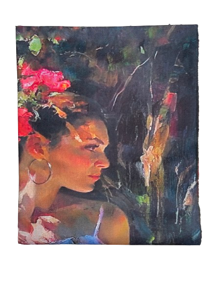 A two-sided cashmere shawl based on the motifs of V. van Gogh's painting "Woman in Flowers"