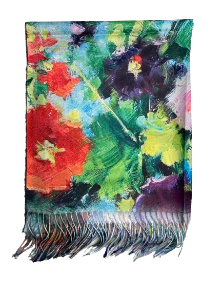 A two-sided cashmere shawl based on the motifs of V. van Gogh's painting "Woman in Flowers"