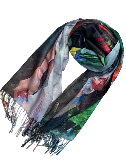 A two-sided cashmere shawl based on the motifs of V. van Gogh's painting "Woman in Flowers"