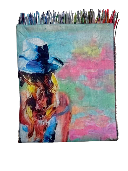 Two-sided cashmere shawl with motifs from the painting by V. van Gogh "Woman and cherry blossoms"