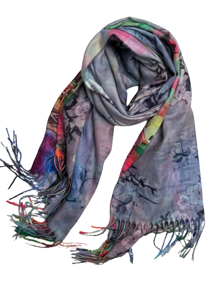 Two-sided cashmere shawl with motifs from the painting by V. van Gogh "Woman and cherry blossoms"