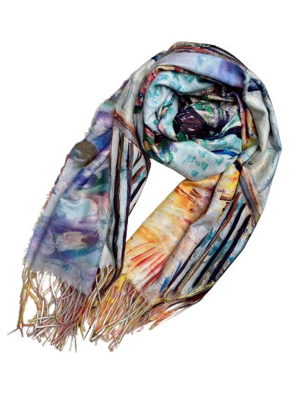 A two-sided cashmere shawl based on the motifs of V. van Gogh's painting "Flowers in the city"