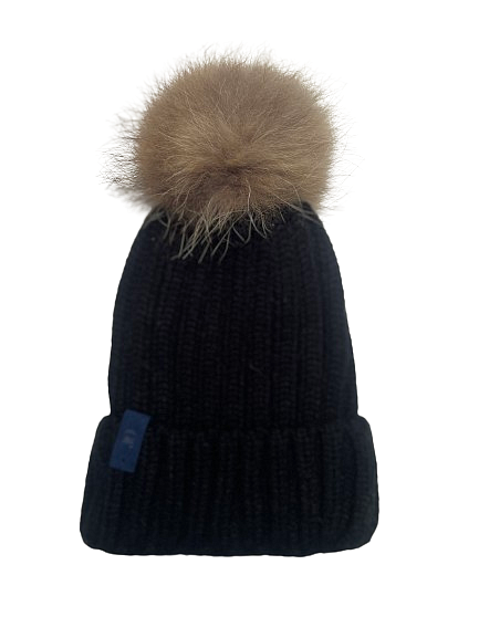Acrylic hat with removable natural fur pompom