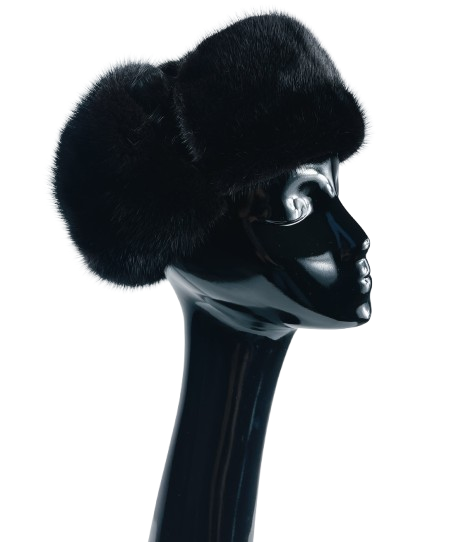 Dažyta juodai audinės kailio vyriška kepurė "Unisex" žieminė kepurė