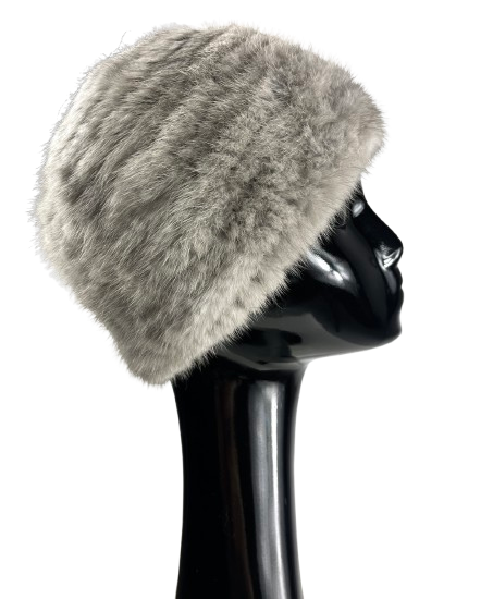 Knitted grey mink hat for women