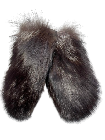 Silver fox and genuine leather mittens