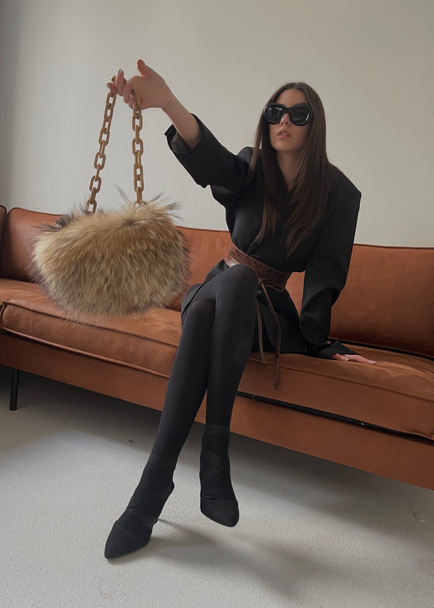 Stylish natural fur handbag for women