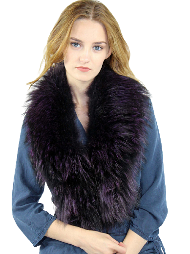Stylish coloured raccoon fur collar