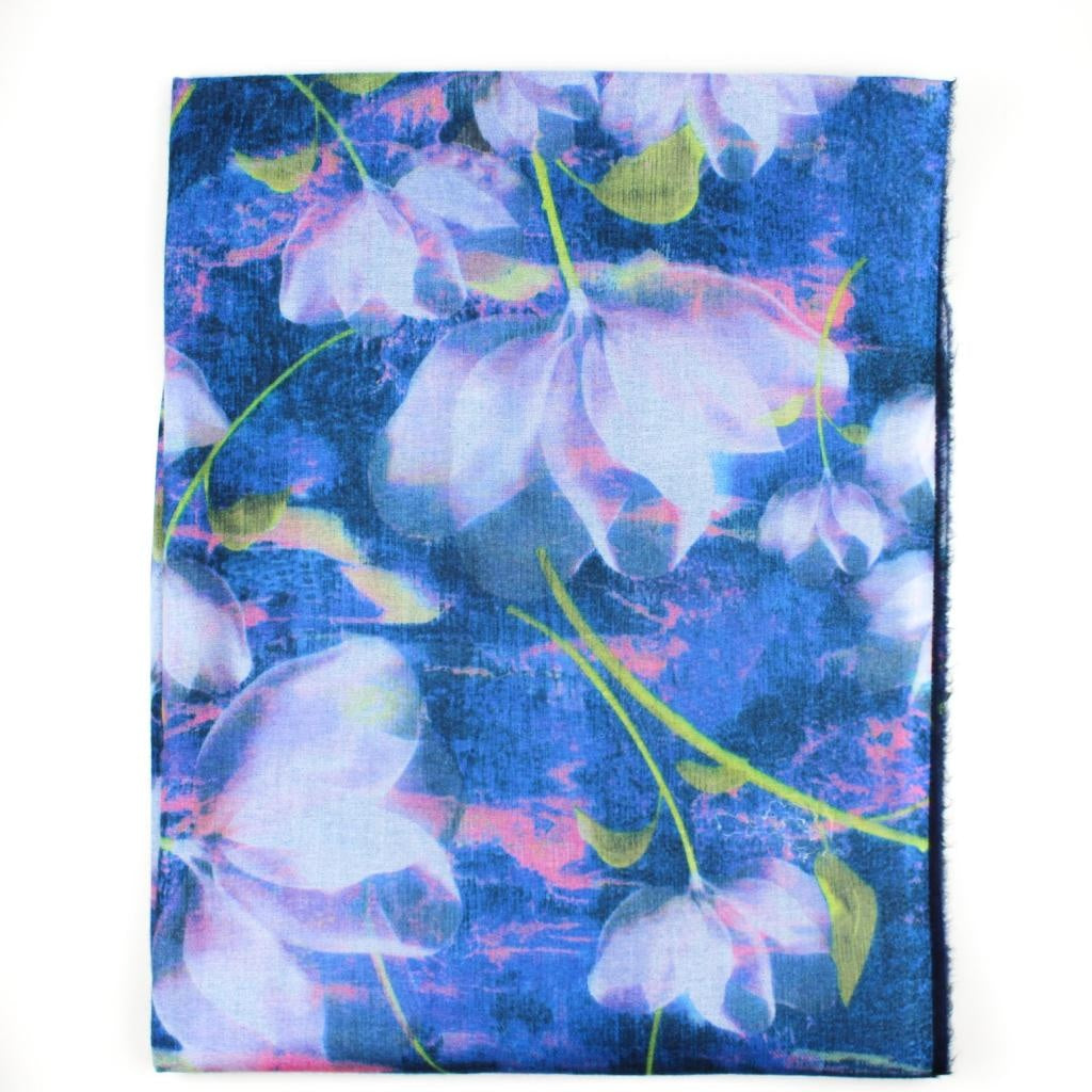 Flowers on a blue background, cashmere - based scarf