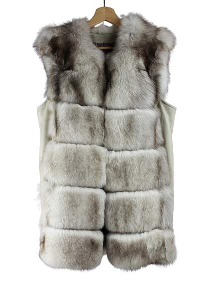 Pilka šiaurinės lapės šilta liemenė su natūralios odos intarpais