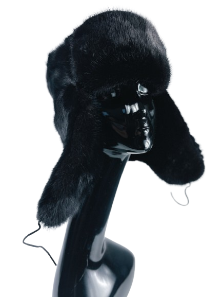 Dažyta juodai audinės kailio vyriška kepurė "Unisex" žieminė kepurė 