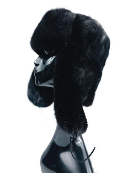 Dažyta juodai audinės kailio vyriška kepurė "Unisex" žieminė kepurė 