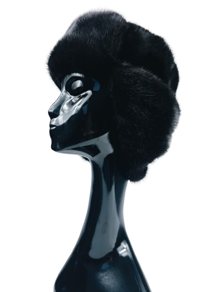 Dažyta juodai audinės kailio vyriška kepurė "Unisex" žieminė kepurė 