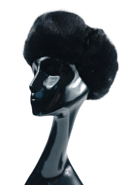 Dažyta juodai audinės kailio vyriška kepurė "Unisex" žieminė kepurė 