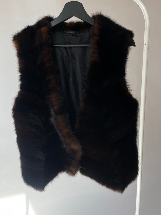 Vintage Style Real Fur Vest - Handmade Brown Waistcoat