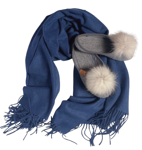 Warm bright blue scarf and house slippers