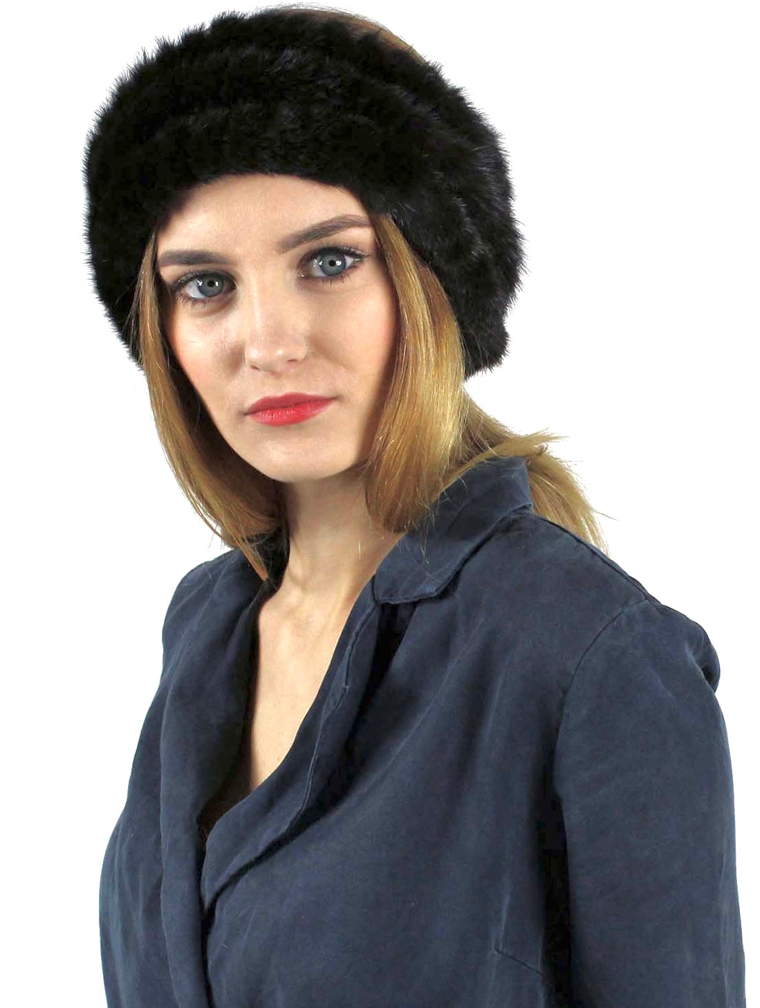 Megzta audinės kailio galvos juosta ir šalikėlis