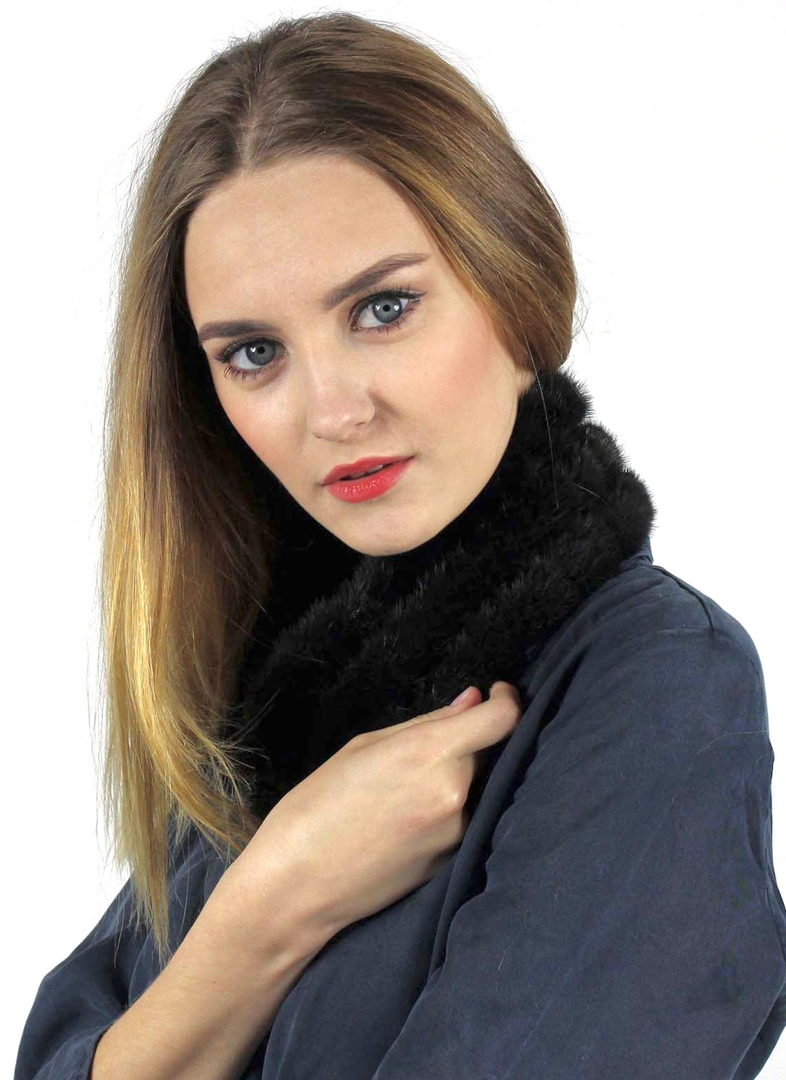 Megzta audinės kailio galvos juosta ir šalikėlis