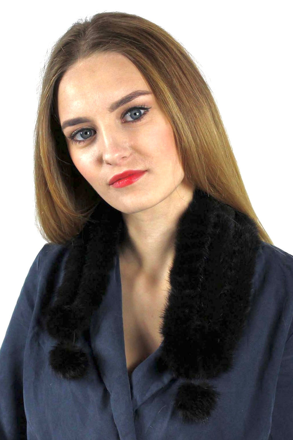 Megzta audinės kailio galvos juosta ir šalikėlis