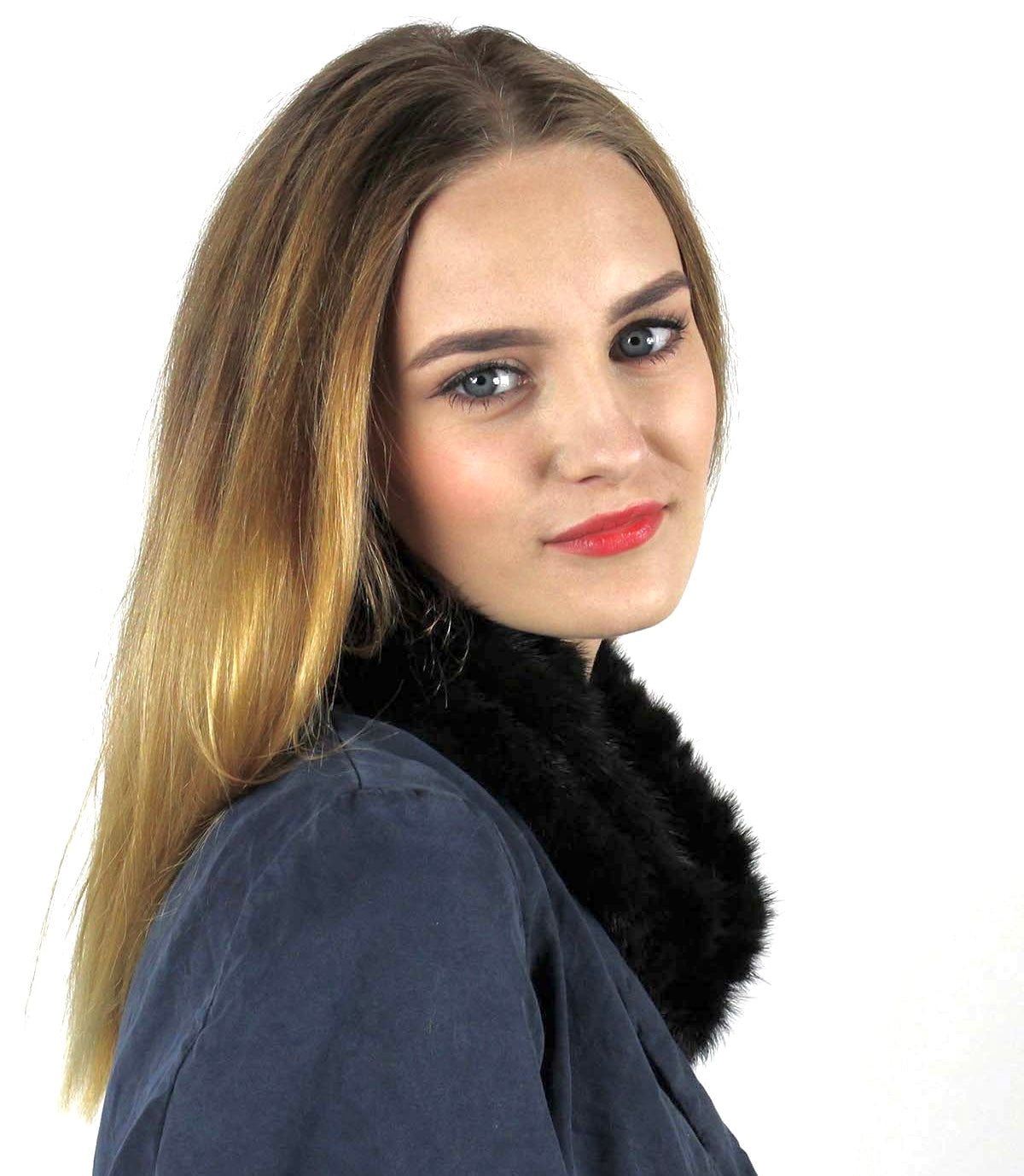 Megzta audinės kailio galvos juosta ir šalikėlis